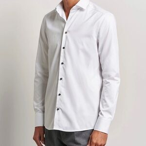 Stenströms Fitted Body Super Cotton Shirt Contrast Button White Neck 15 3/4 / 40